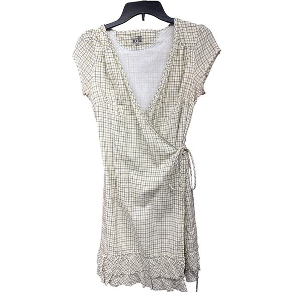 Converse Women Plaid Yellow Wrap Ruffle Mini Grunge Emo Dress Small Academia - Picture 1 of 11